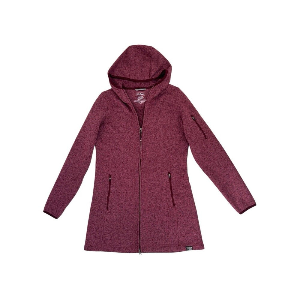 L.L. Bean Hooded Fleece Jacket Womens XS Burgundy Full Zip